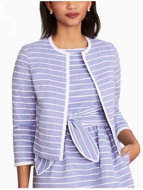 Brooks Brothers Blue and White Striped Crop Jacket